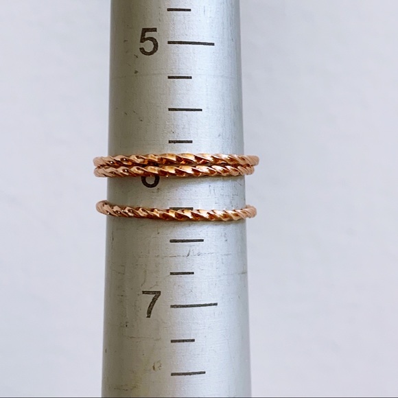 Rose Gold Twist Band Dainty Thin Rings Trio Set - Picture 7 of 7